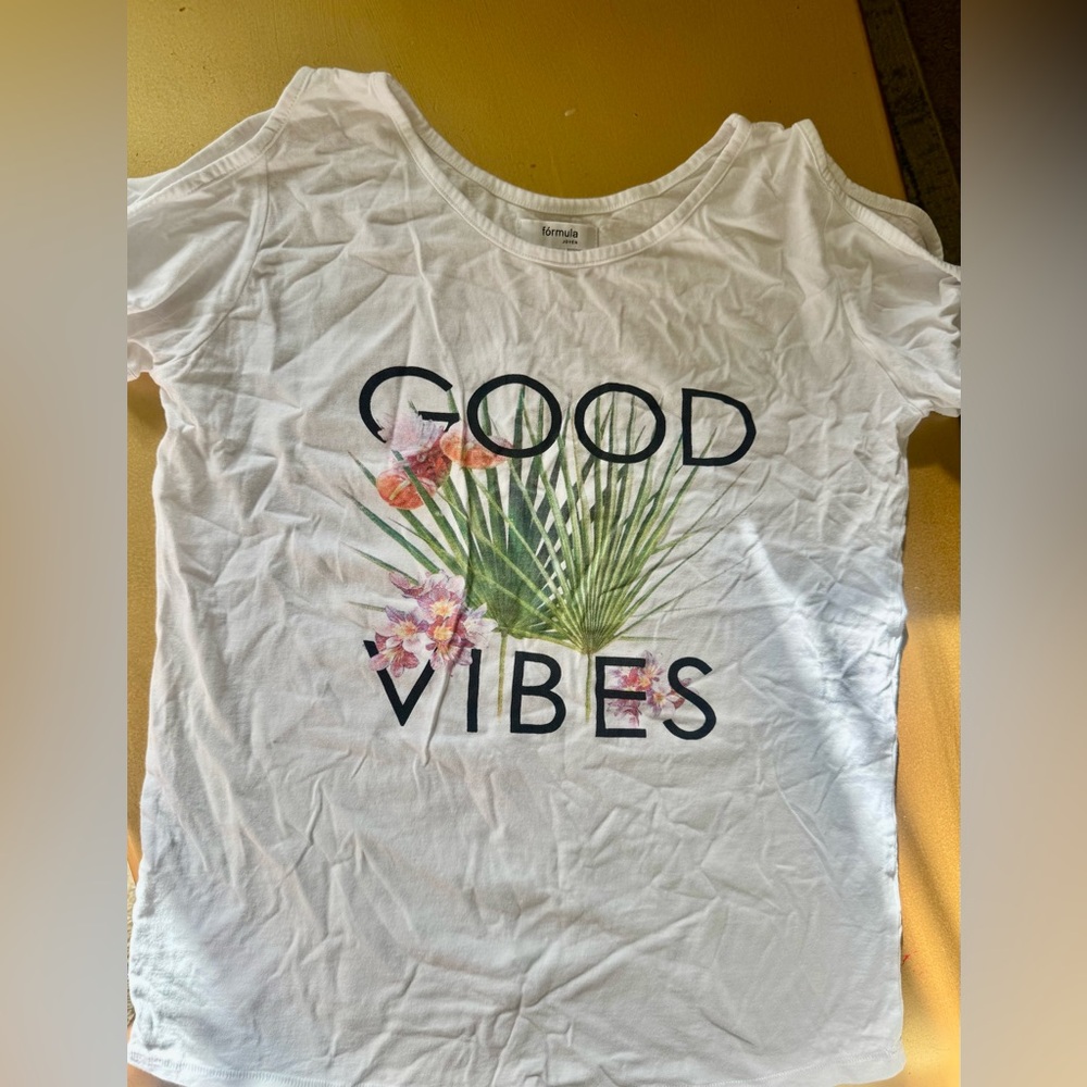 White Graphic Tee with 'Good Vibes' Print